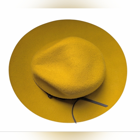 100% Wool Hat Gold Yellow With Brown Accent Tie - Picture 4 of 11
